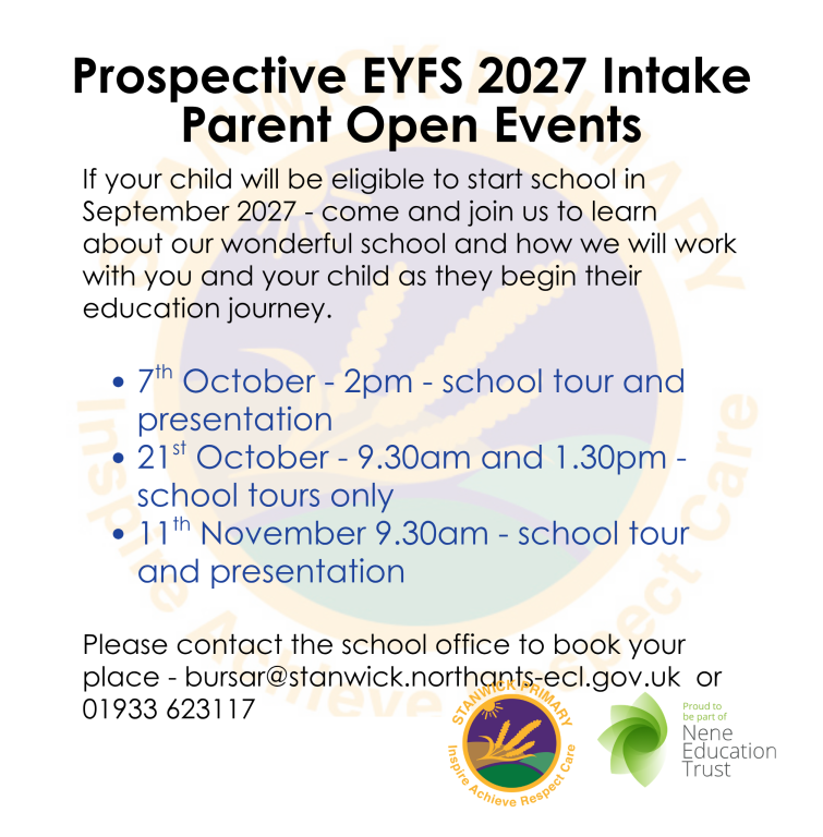 Stanwick New Intake dates 2026